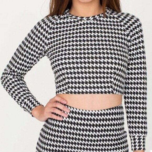 American Apparel Houndstooth Cropped Raglan Long Sleeve Top Round Neckline XS - Picture 1 of 16